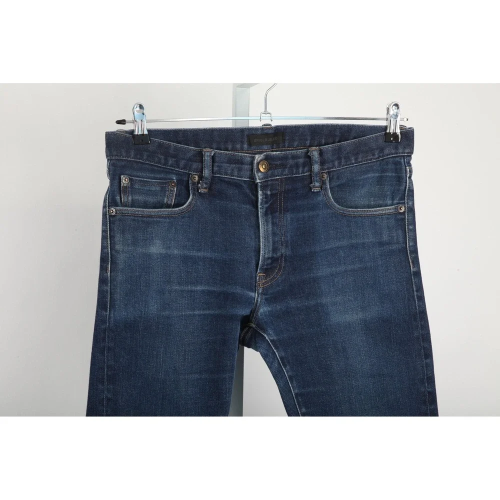 Uniqlo Jeans Mens 33x32 Blue Slim Straight Selvedge Denim Stretch Low Rise